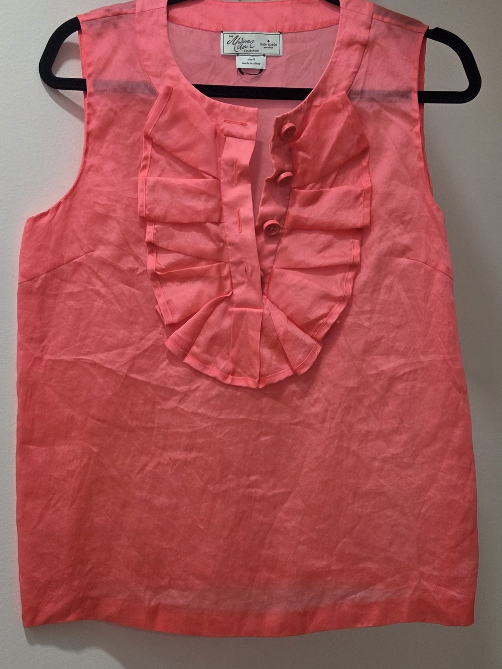 kate spade Coral Pink Ruffle Front Sleeveless Camisole
